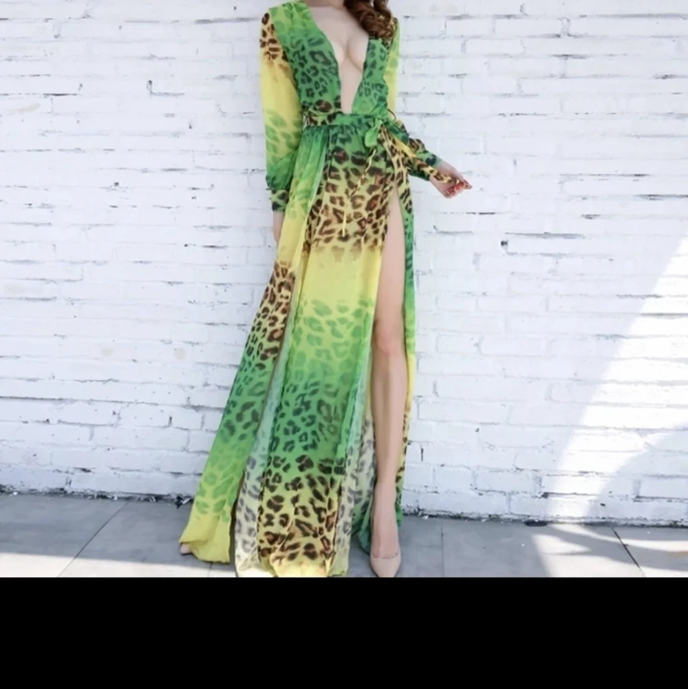 Sexy V-neck Long Sleeve split dress/coverup